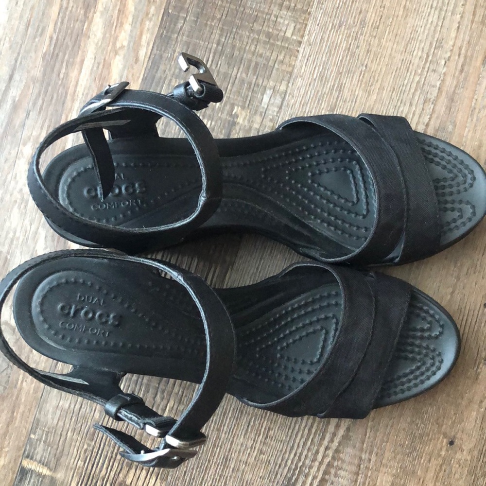 NWOT Crocs Black Sandal Wedges. Never worn.